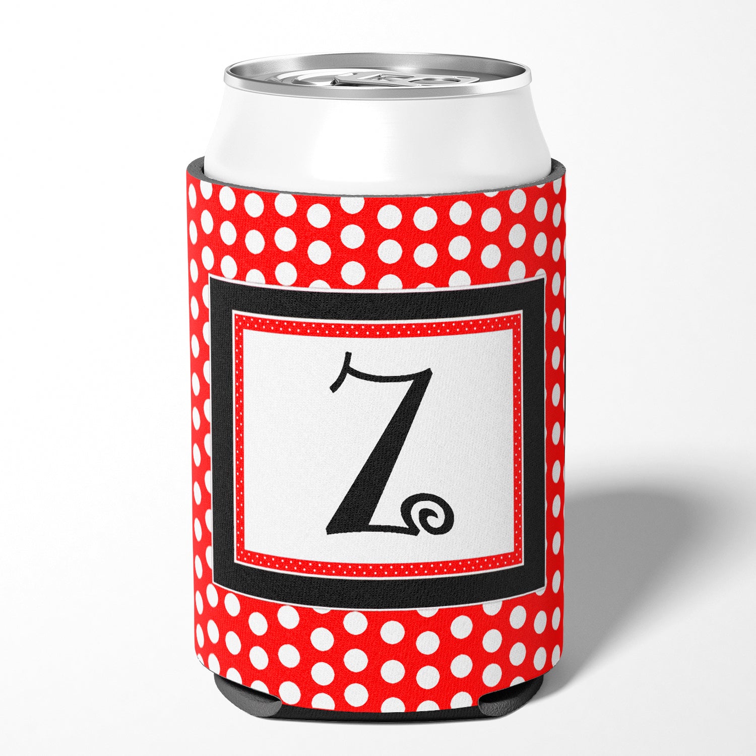 Letter Z Initial Monogram - Red Black Polka Dots Can or Bottle Beverage Insulator Hugger.