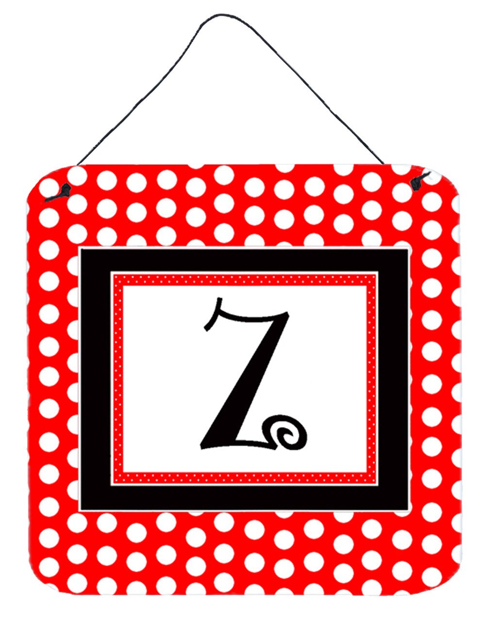Letter Z Initial  - Red Black Polka Dots Wall or Door Hanging Prints by Caroline&#39;s Treasures
