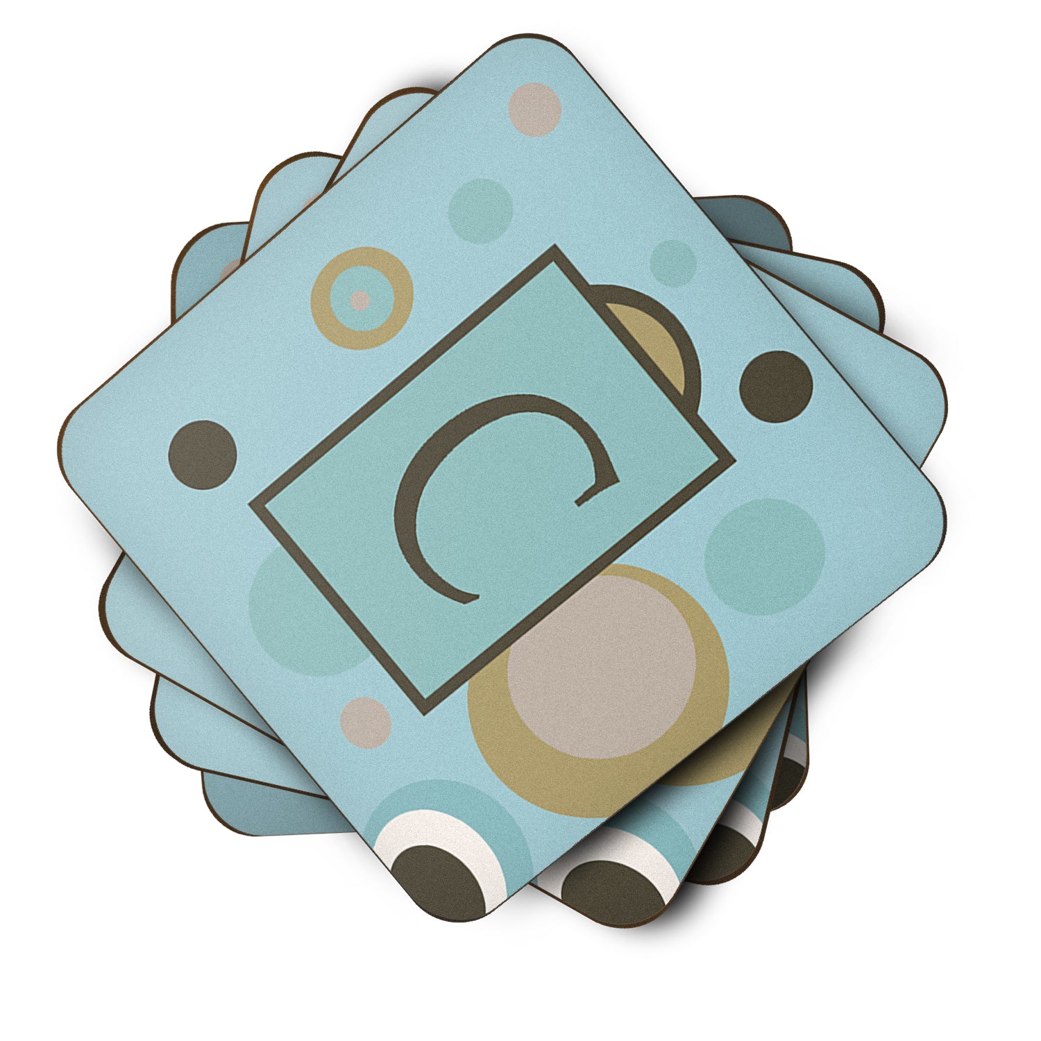 Set of 4 Monogram - Blue Dots Foam Coasters Initial Letter C - the-store.com
