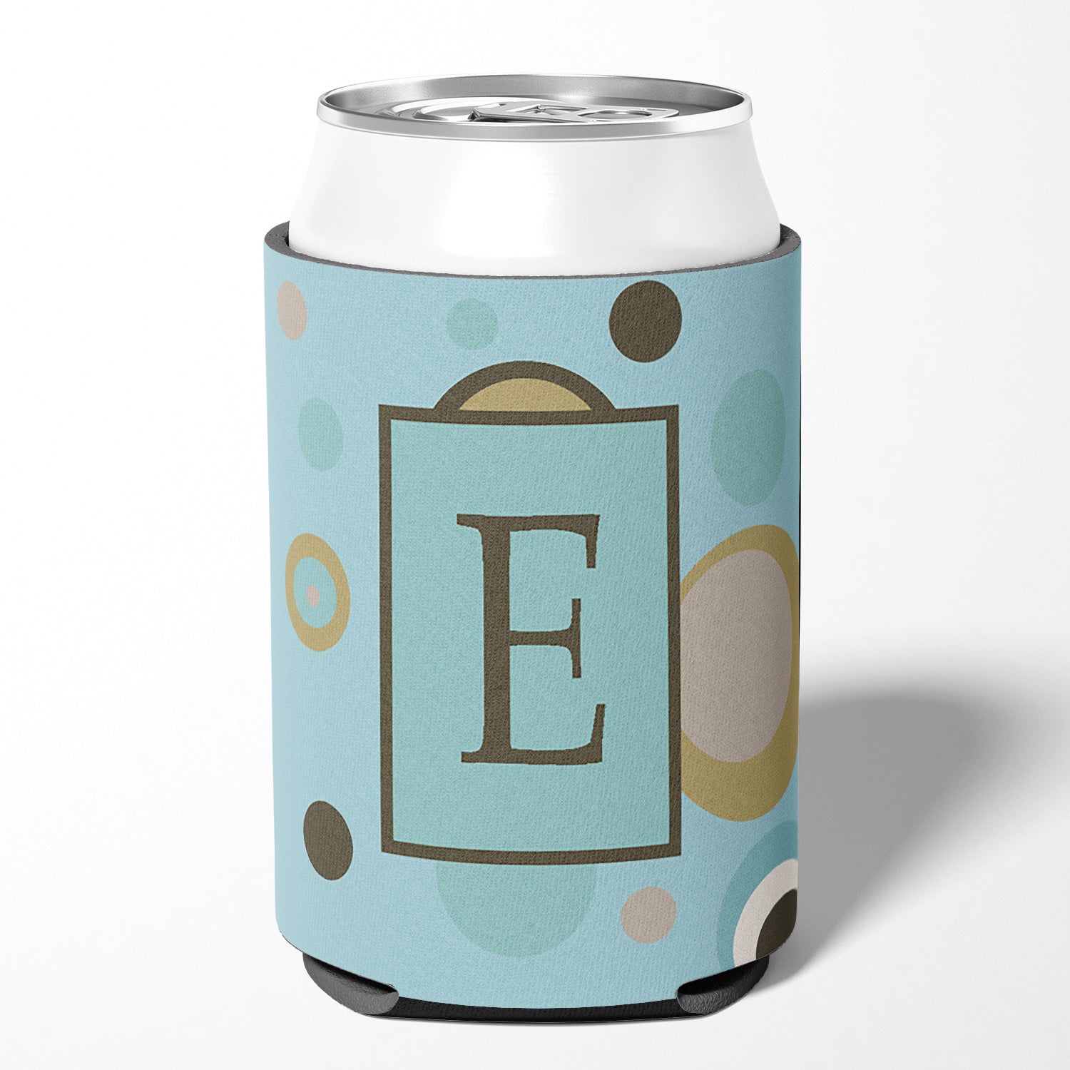 Letter E Initial Monogram - Blue Dots Can or Bottle Beverage Insulator Hugger.