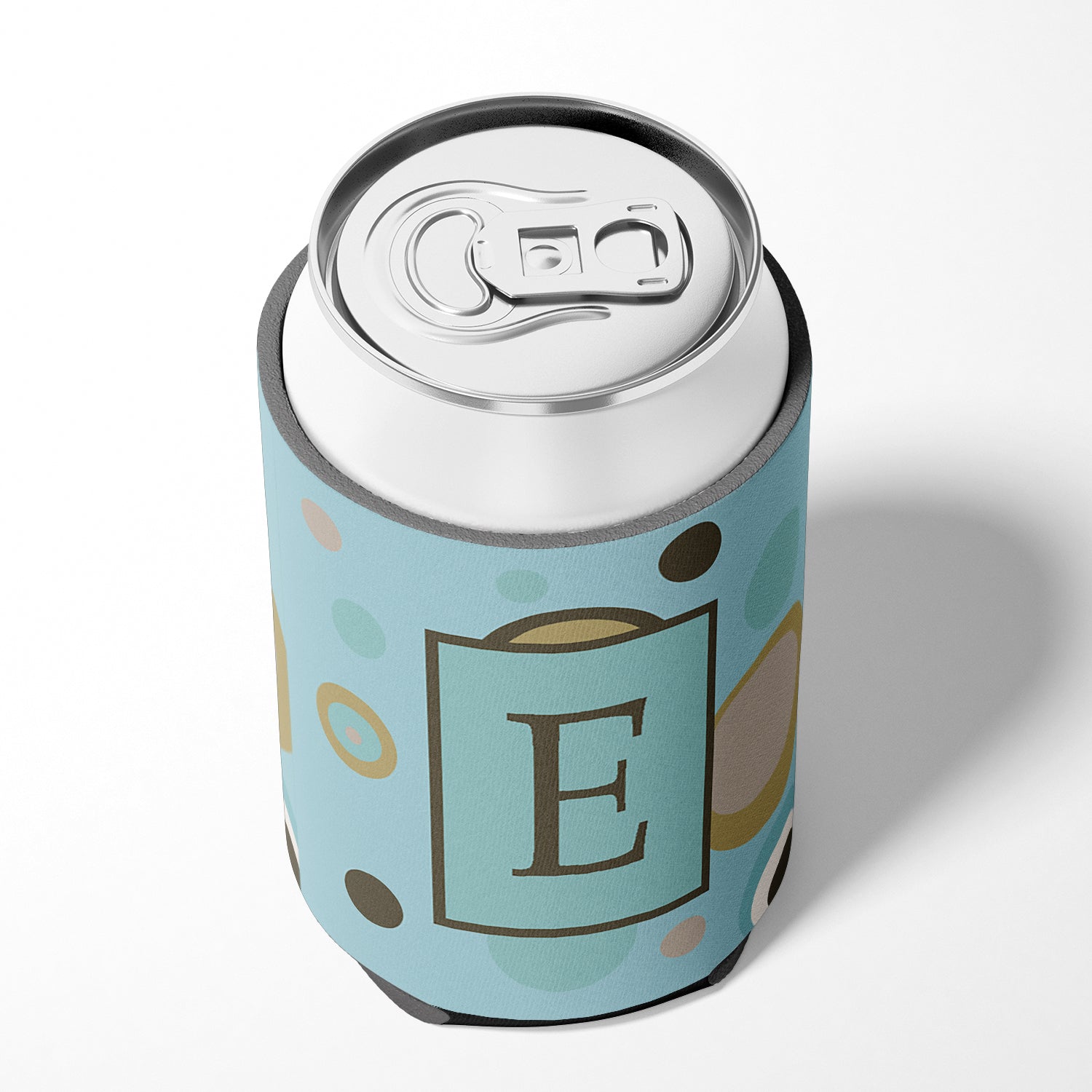 Letter E Initial Monogram - Blue Dots Can or Bottle Beverage Insulator Hugger.