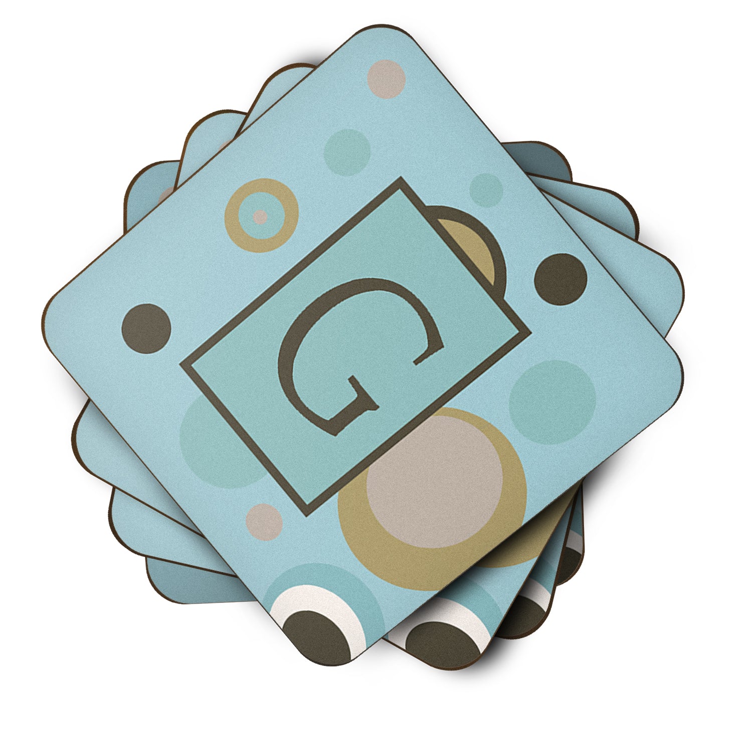 Set of 4 Monogram - Blue Dots Foam Coasters Initial Letter G - the-store.com