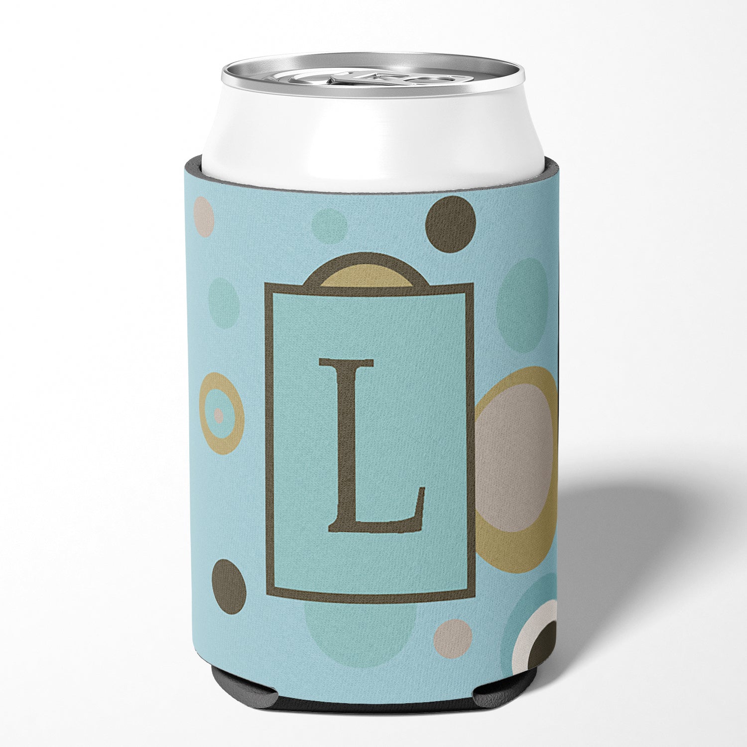 Letter L Initial Monogram - Blue Dots Can or Bottle Beverage Insulator Hugger