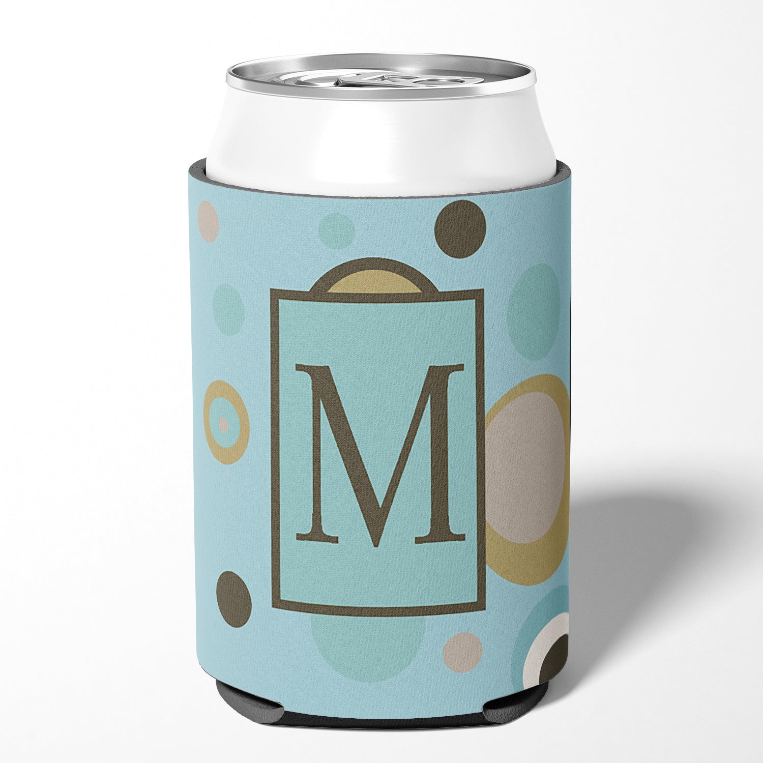 Letter M Initial Monogram - Blue Dots Can or Bottle Beverage Insulator Hugger.