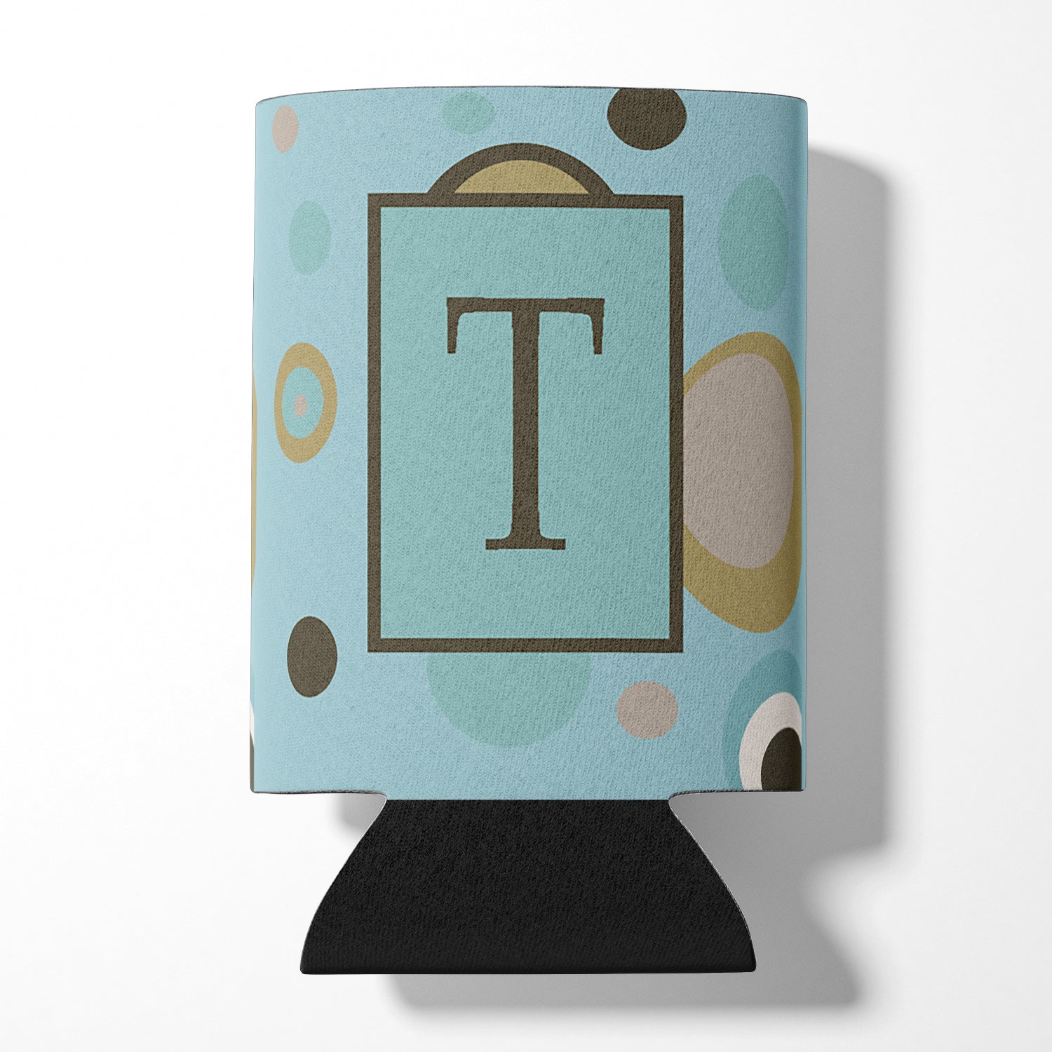 Letter T Initial Monogram - Blue Dots Can or Bottle Beverage Insulator Hugger