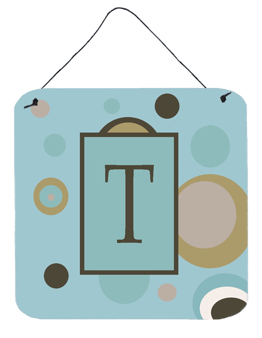 Letter T Initial Monogram - Blue Dots Wall or Door Hanging Prints by Caroline's Treasures