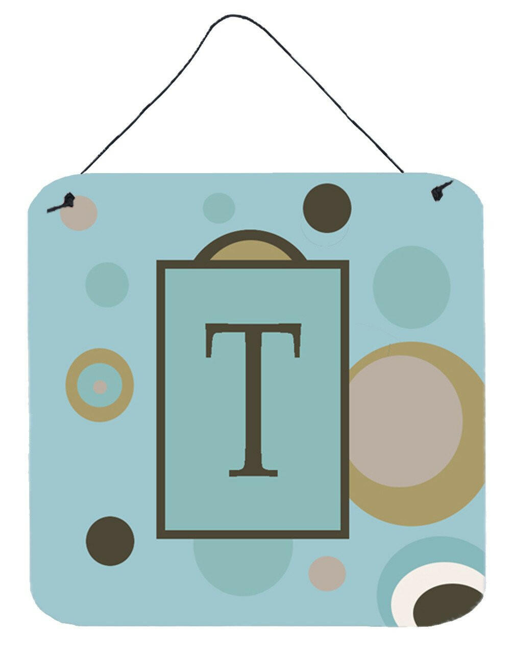 Letter T Initial Monogram - Blue Dots Wall or Door Hanging Prints by Caroline's Treasures