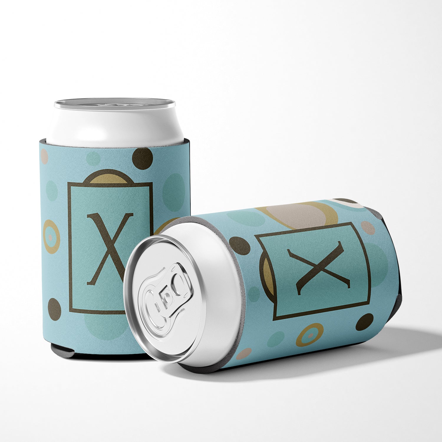 Letter X Initial Monogram - Blue Dots Can or Bottle Beverage Insulator Hugger
