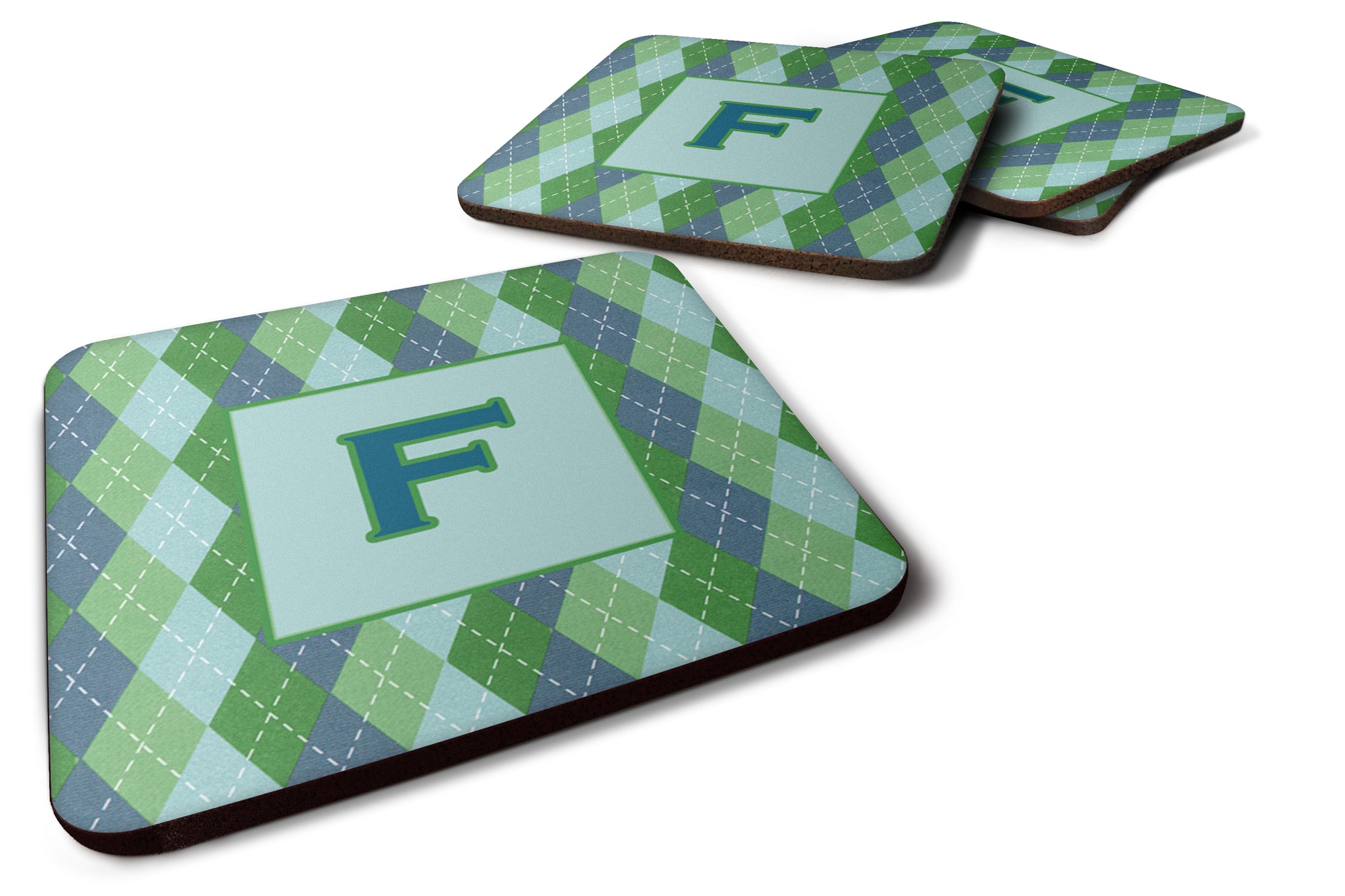 Set of 4 Monogram - Blue Argoyle Foam Coasters Initial Letter F - the-store.com