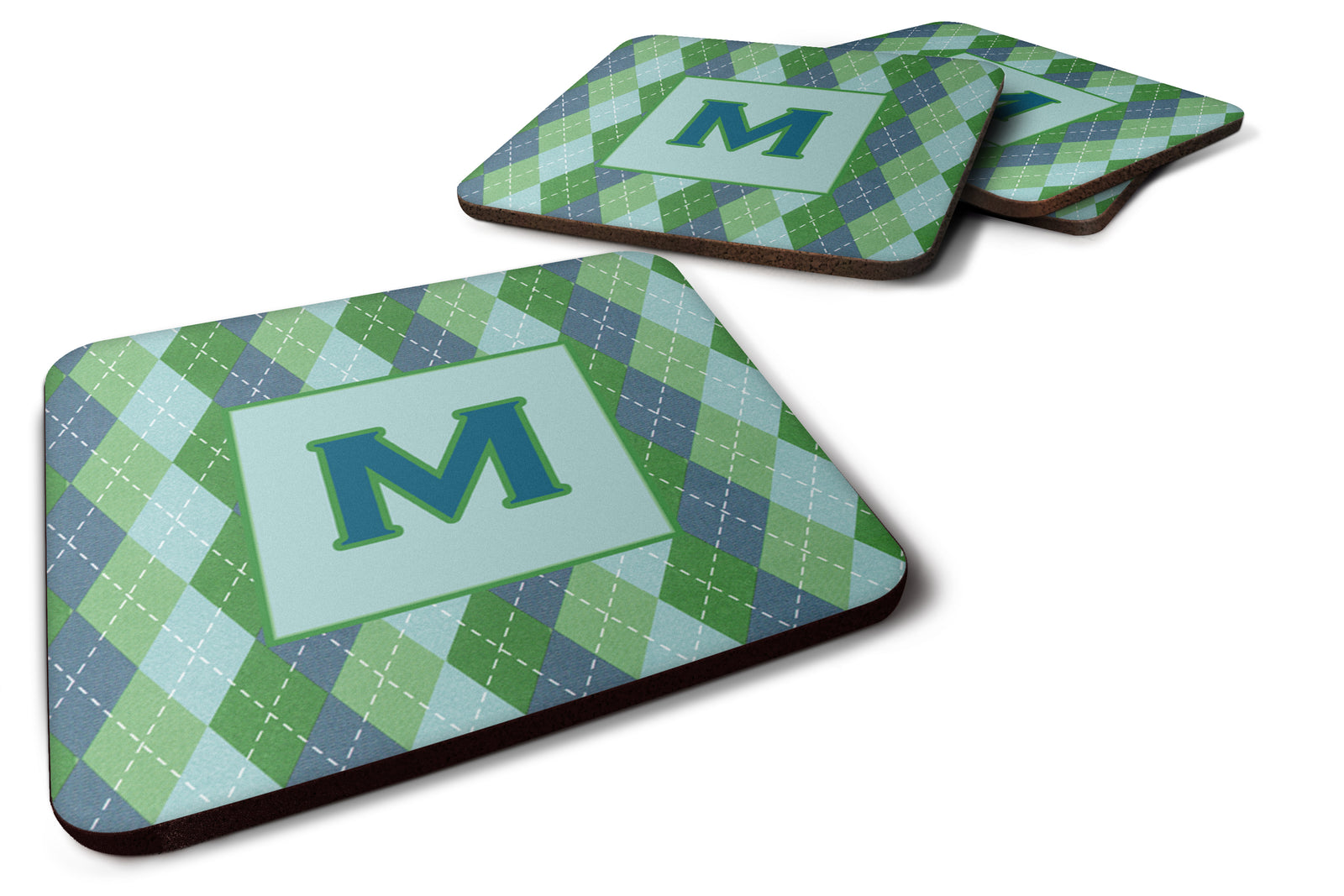 Set of 4 Monogram - Blue Argoyle Foam Coasters Initial Letter M - the-store.com