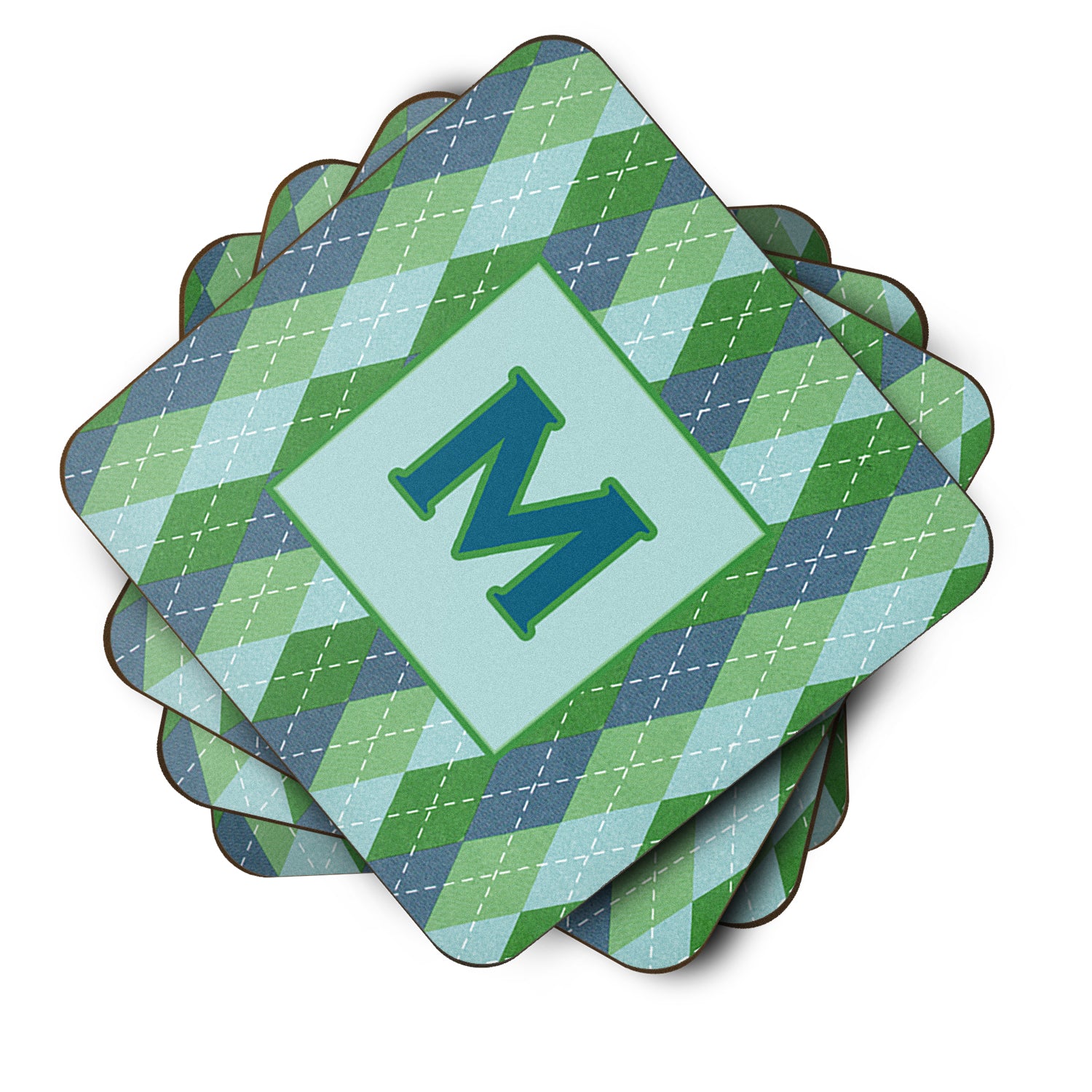 Set of 4 Monogram - Blue Argoyle Foam Coasters Initial Letter M - the-store.com