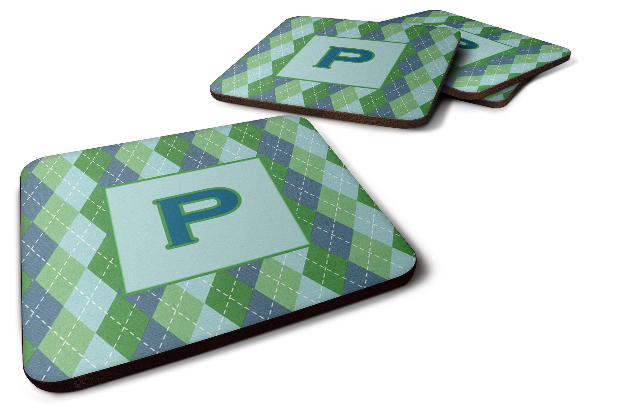 Set of 4 Monogram - Blue Argoyle Foam Coasters Initial Letter P - the-store.com