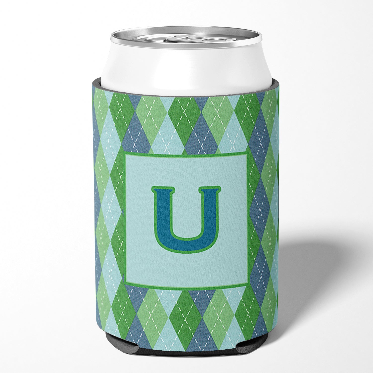 Letter U Initial Monogram - Blue Argoyle Can or Bottle Beverage Insulator Hugger.