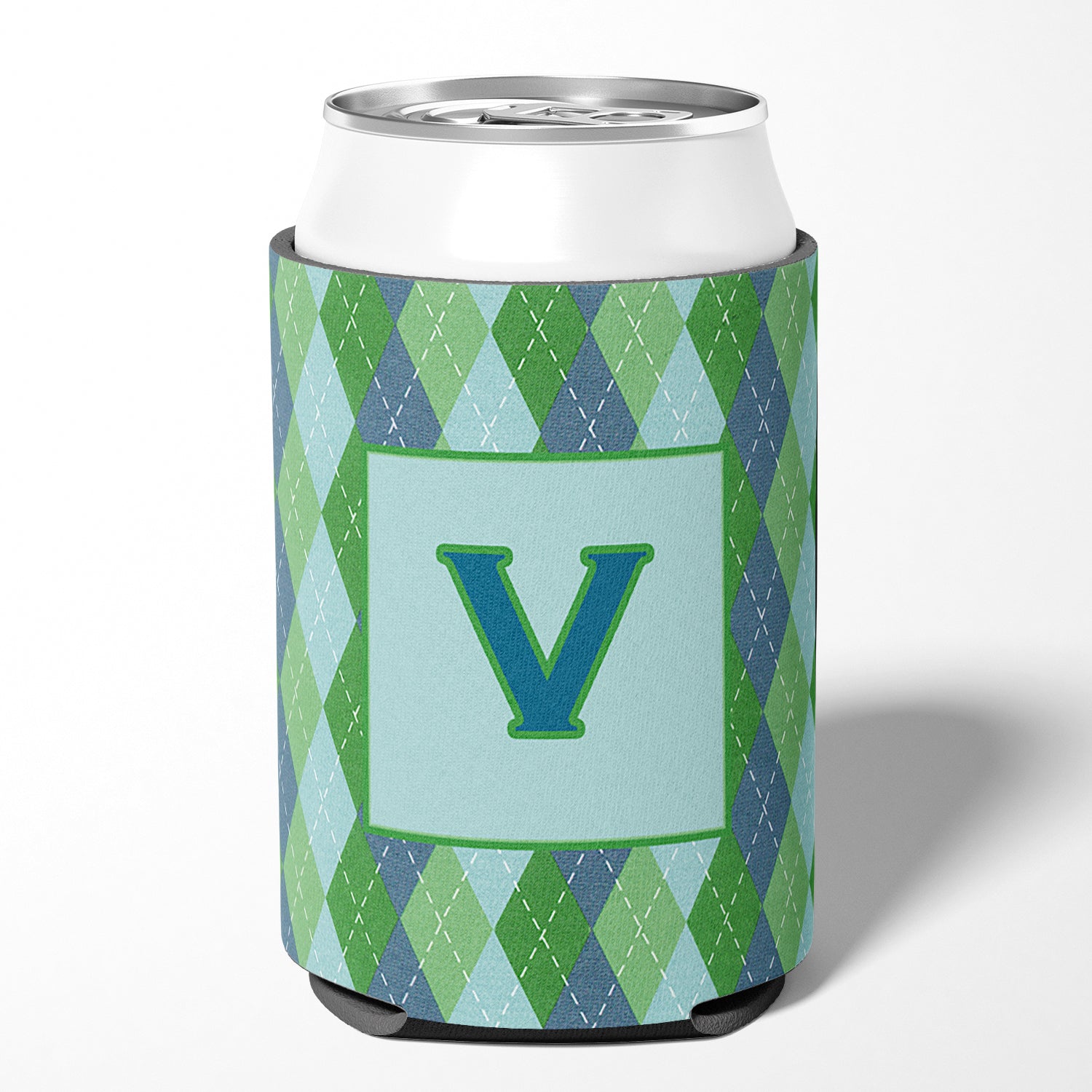 Letter V Initial Monogram - Blue Argoyle Can or Bottle Beverage Insulator Hugger.