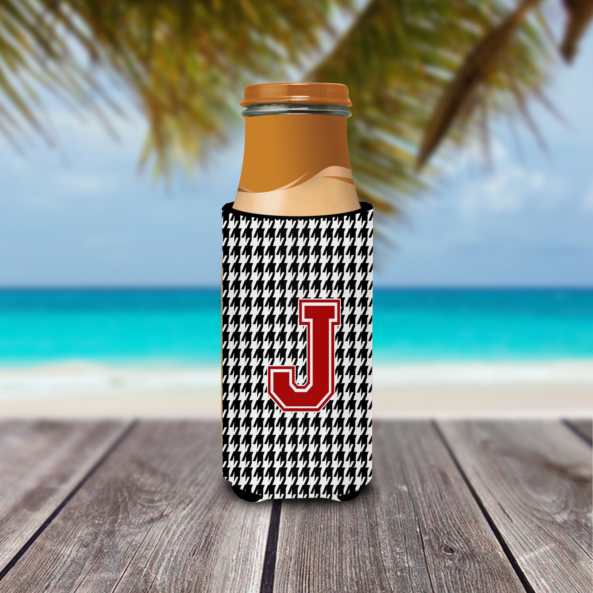 Monogram - Houndstooth  Letter J Ultra Beverage Insulators for slim cans CJ1021-JMUK.