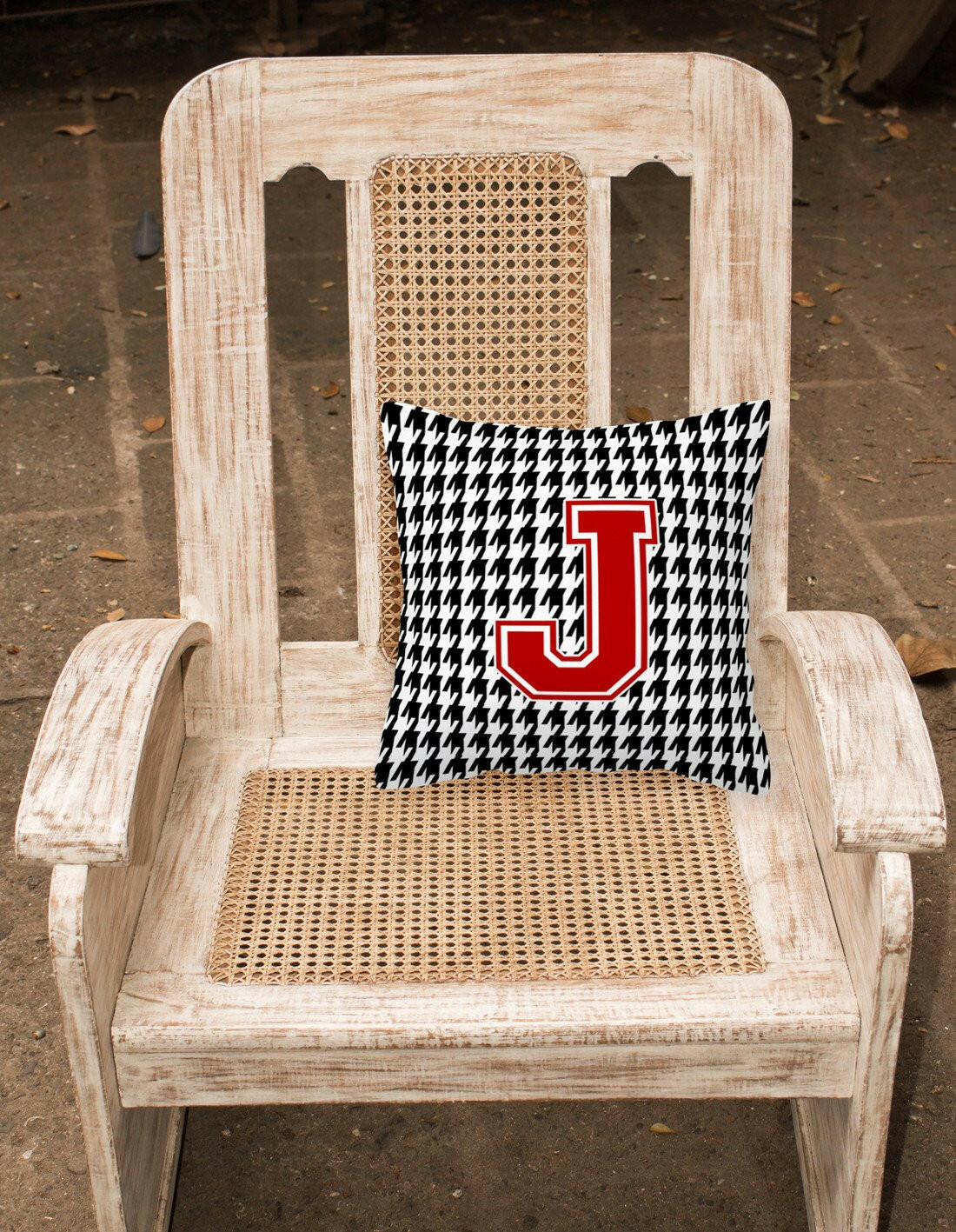 Monogram - Initial J Houndstooth Decorative   Canvas Fabric Pillow CJ1021 - the-store.com
