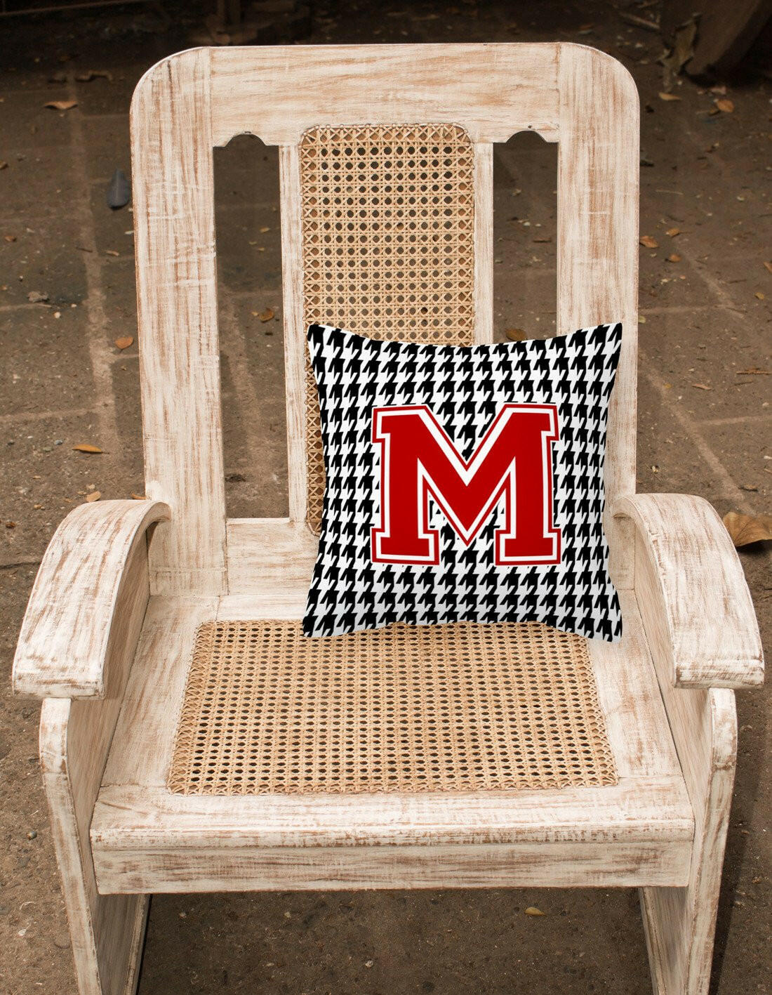 Monogram - Initial M Houndstooth Decorative   Canvas Fabric Pillow CJ1021 - the-store.com