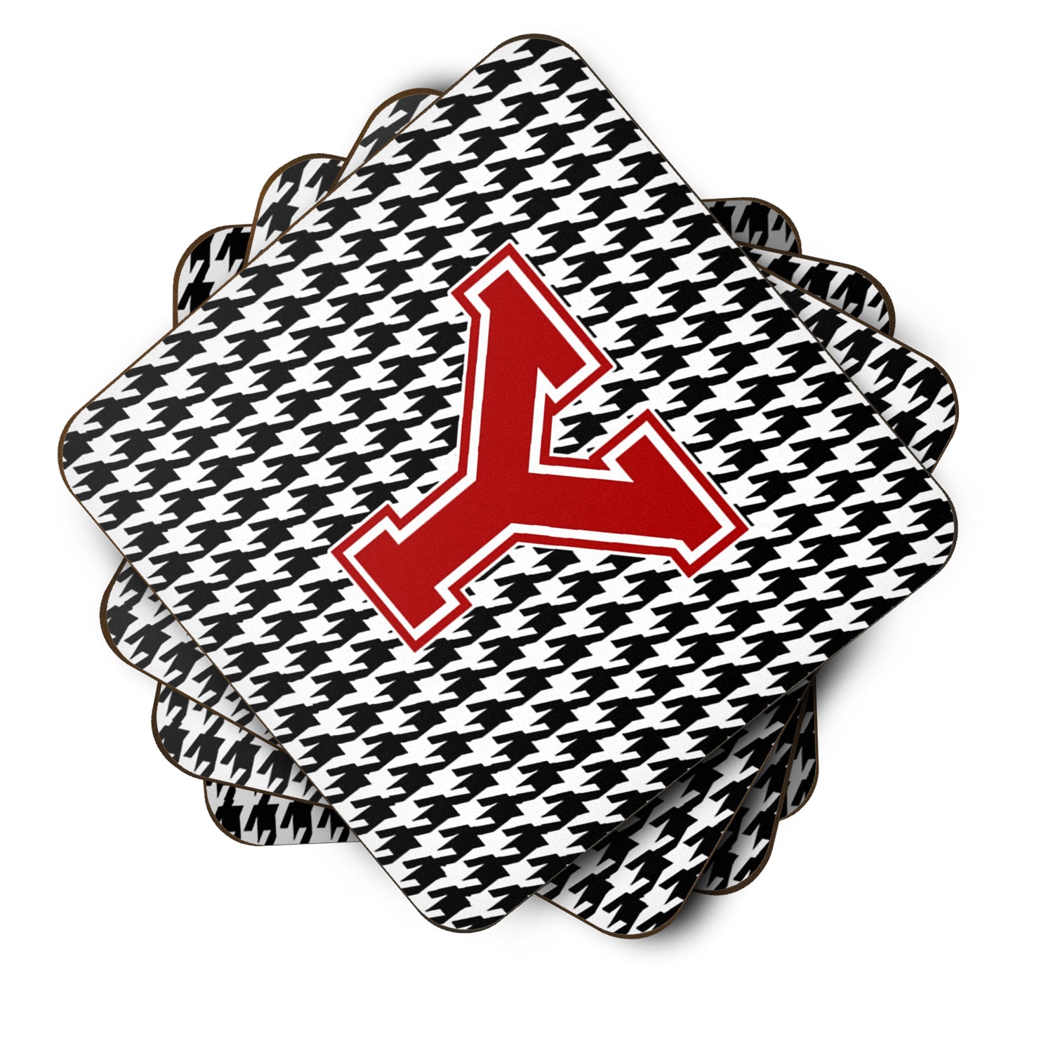Set of 4 Monogram - Houndstooth Foam Coasters Initial Y - the-store.com