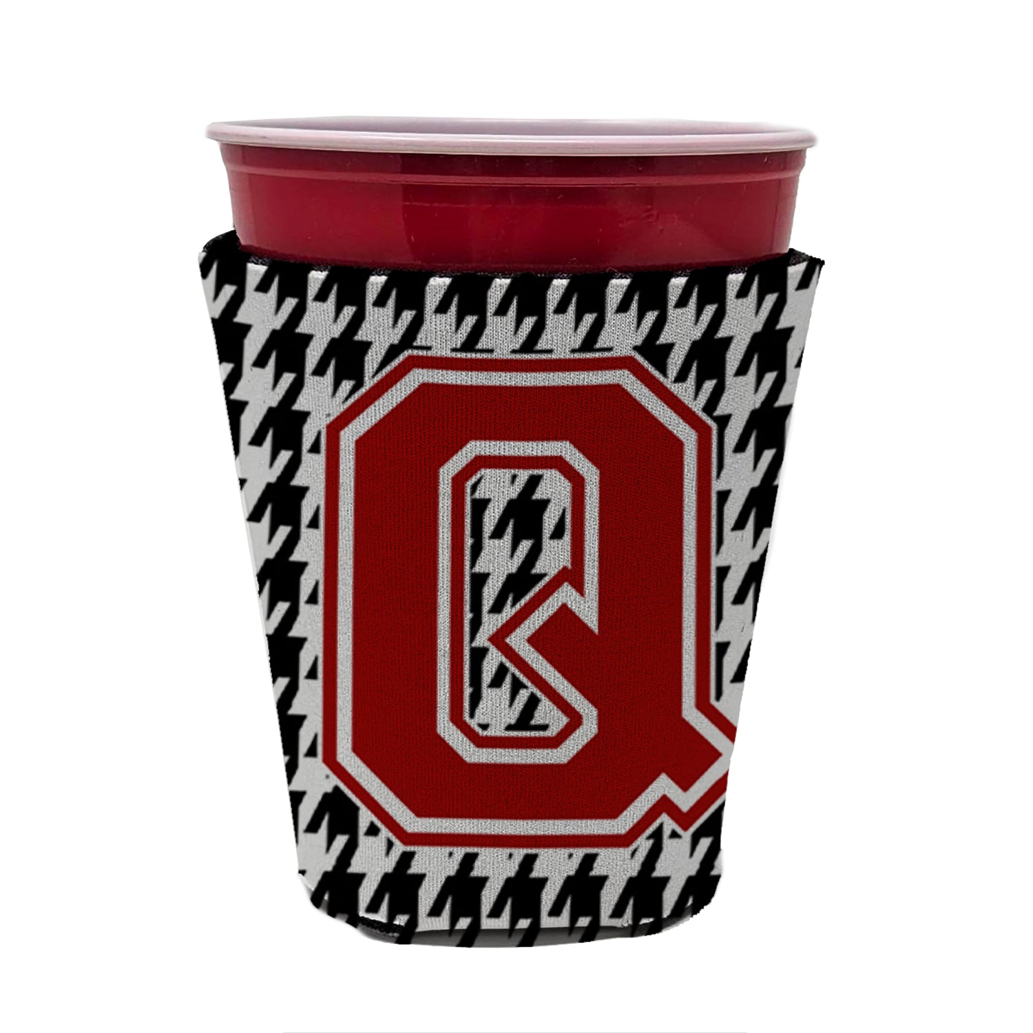Monogram - Houndstooth  Initial  Q Red Cup Beverage Insulator Hugger CJ1021Q-RSC