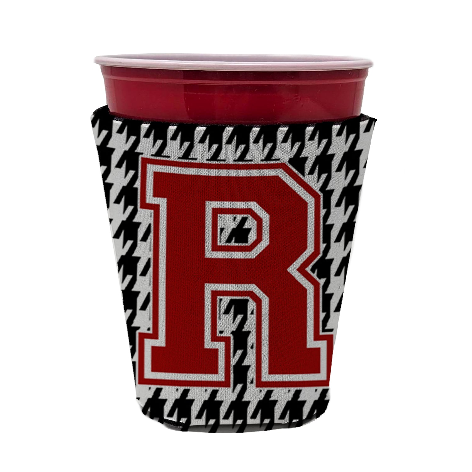 Monogram - Houndstooth  Initial  R Red Cup Beverage Insulator Hugger CJ1021R-RSC