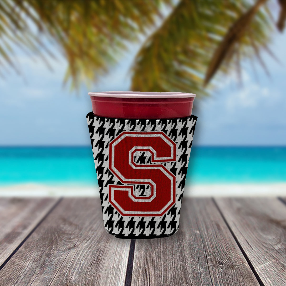 Caroline's Treasures Monogram - Houndstooth Initial S Cup Hugger - Reusable Party Cup Sleeve with Personality CJ1021S-RSC