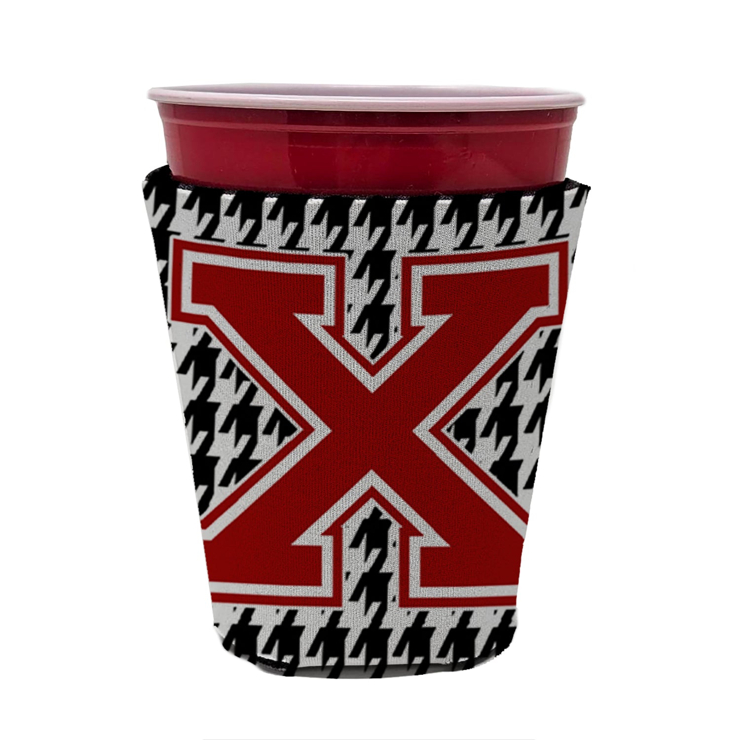 Monogram - Houndstooth  Initial  X Red Cup Beverage Insulator Hugger CJ1021X-RSC