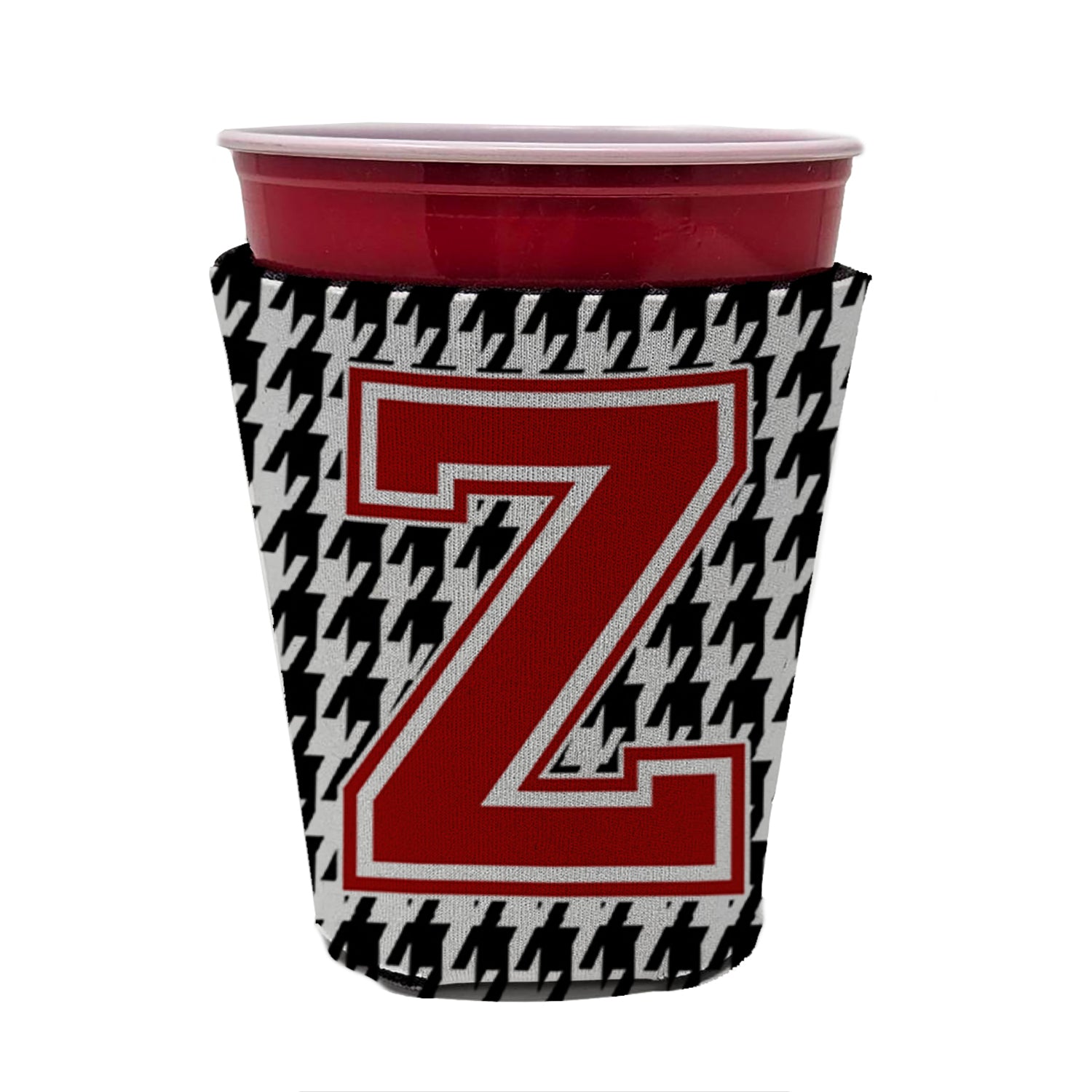 Monogram - Houndstooth  Initial  Z Red Cup Beverage Insulator Hugger CJ1021Z-RSC