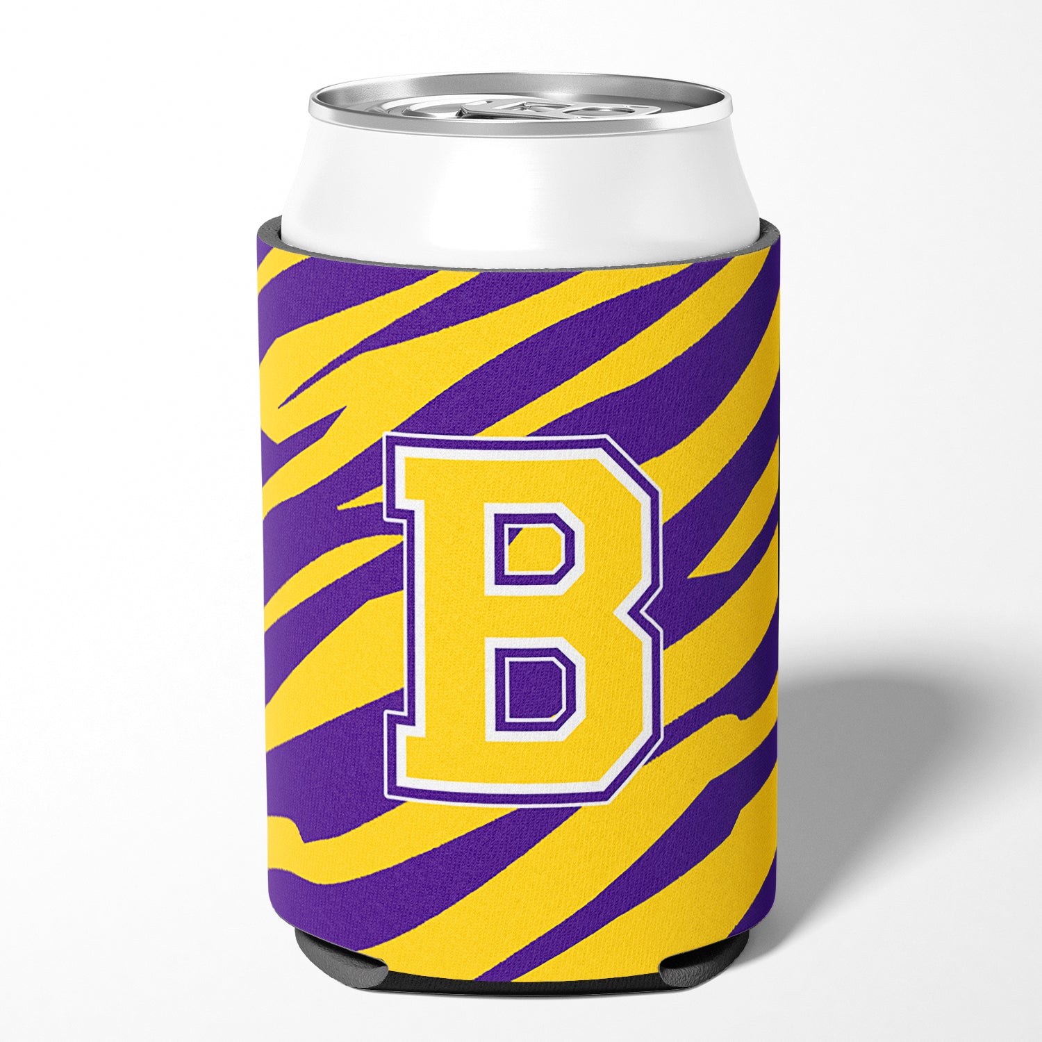 Monogramme - Tiger Stripe - Purple Gold Can ou Bottle Beverage Insulator Initial B