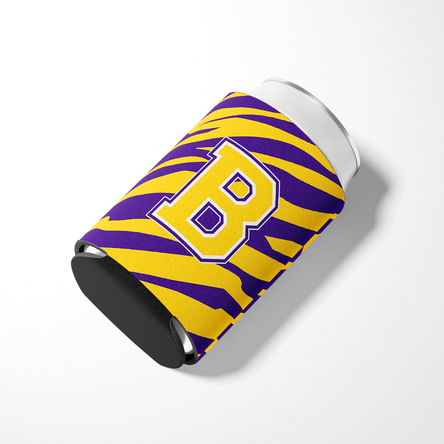 Monogram - Tiger Stripe - Purple Gold Can or Bottle Beverage Insulator Initial B.