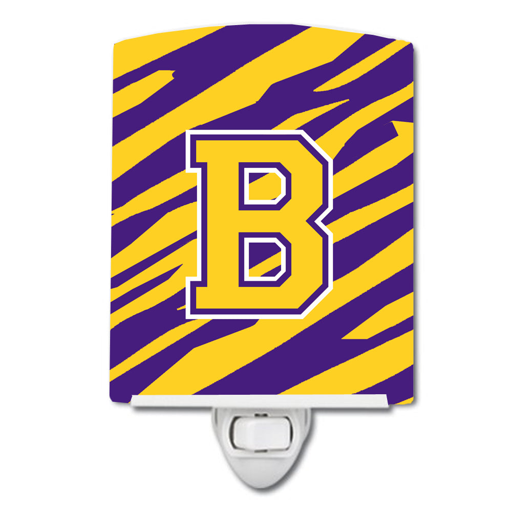 Letter B Monogram - Tiger Stripe - Purple Gold Ceramic Night Light CJ1022-BCNL - the-store.com