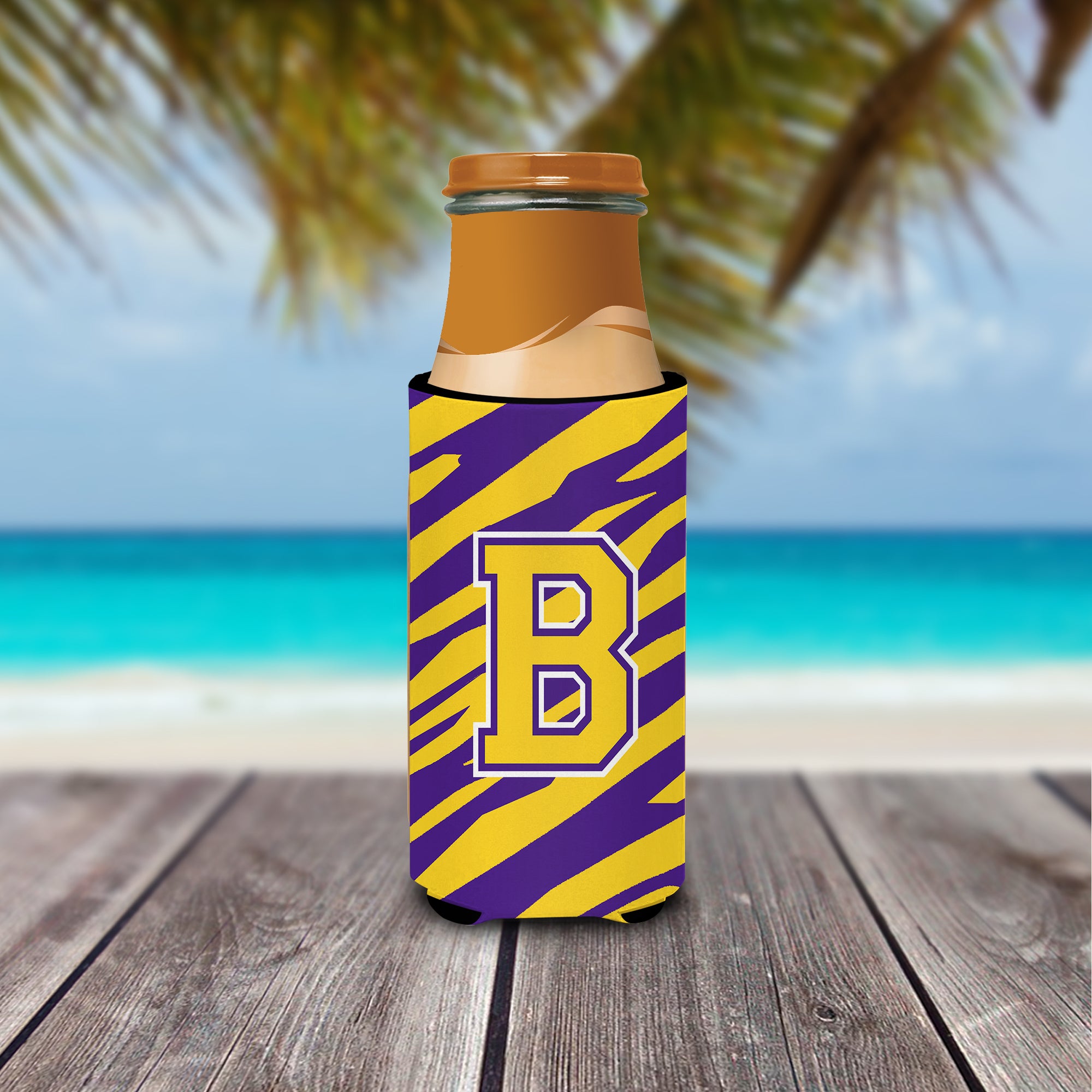 Monogram - Tiger Stripe - Purple Gold  Letter B Ultra Beverage Insulators for slim cans CJ1022-BMUK