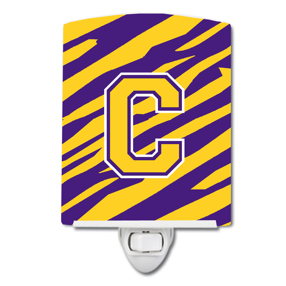 Letter C Monogram - Tiger Stripe - Purple Gold Ceramic Night Light CJ1022-CCNL - the-store.com