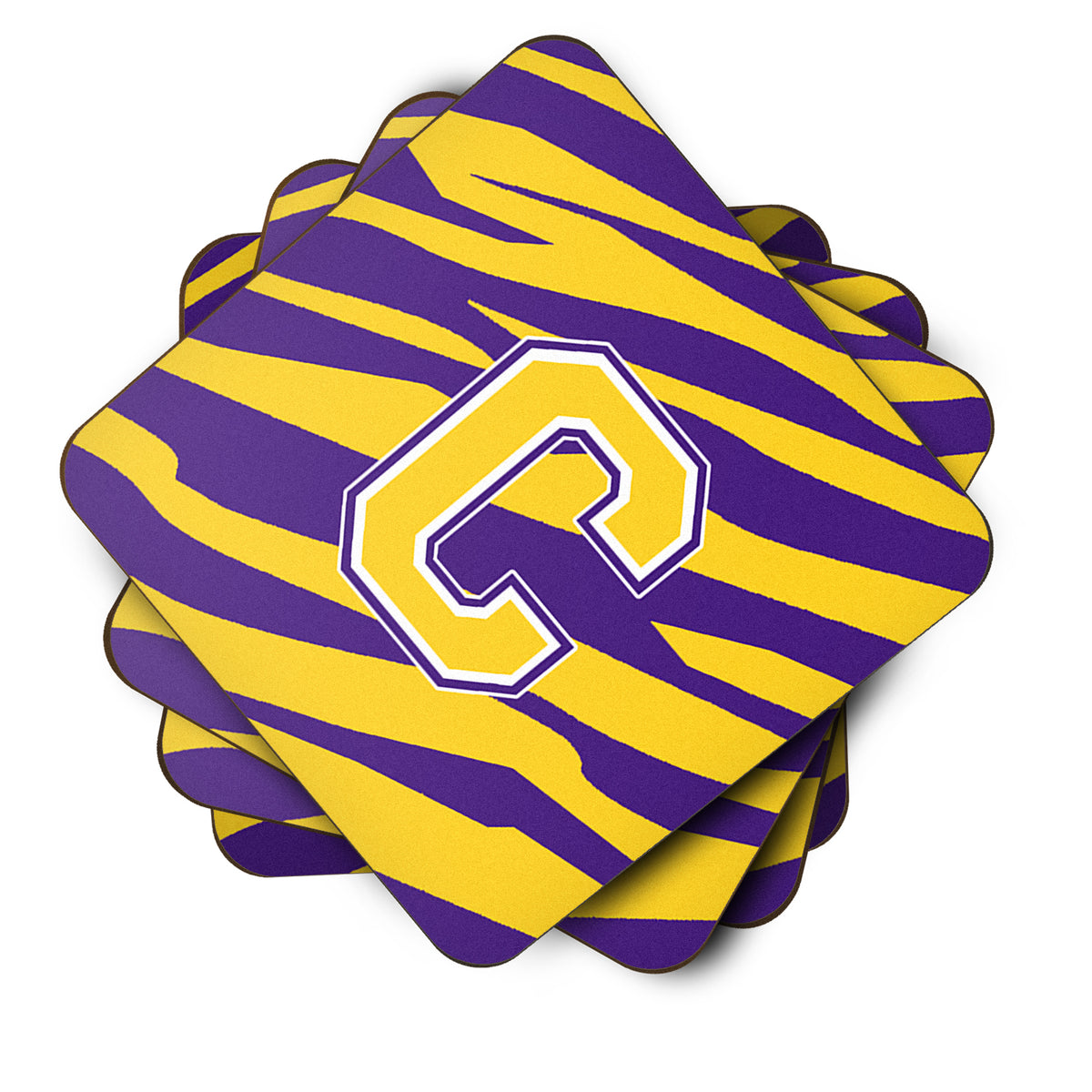 Set of 4 Monogram - Initial C Tiger Stripe - Purple Gold Foam Coasters - the-store.com