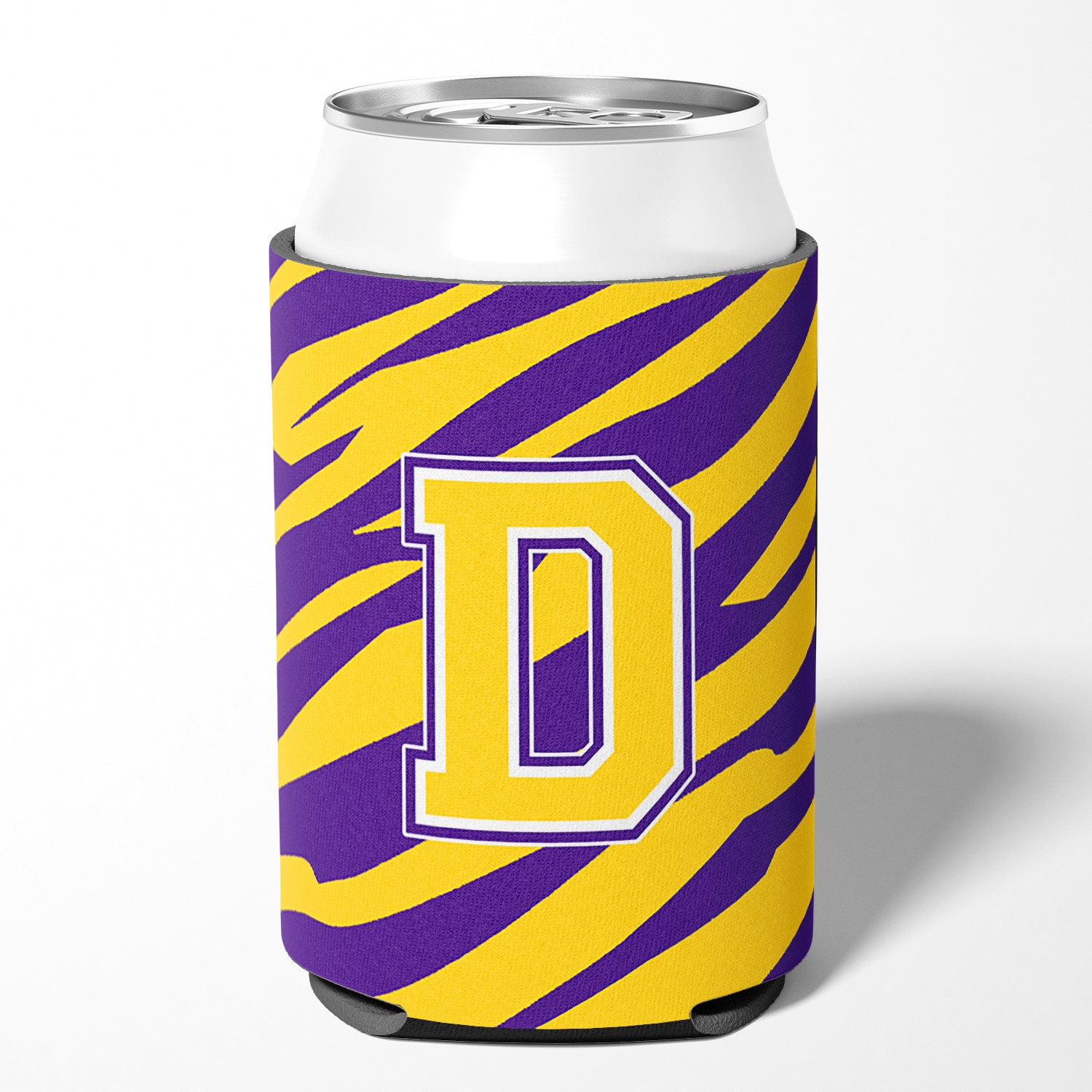 Monogram - Tiger Stripe - Purple Gold Can or Bottle Beverage Insulator Initial D.