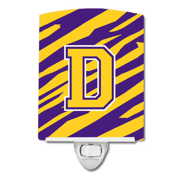 Letter D Monogram - Tiger Stripe - Purple Gold Ceramic Night Light CJ1022-DCNL - the-store.com