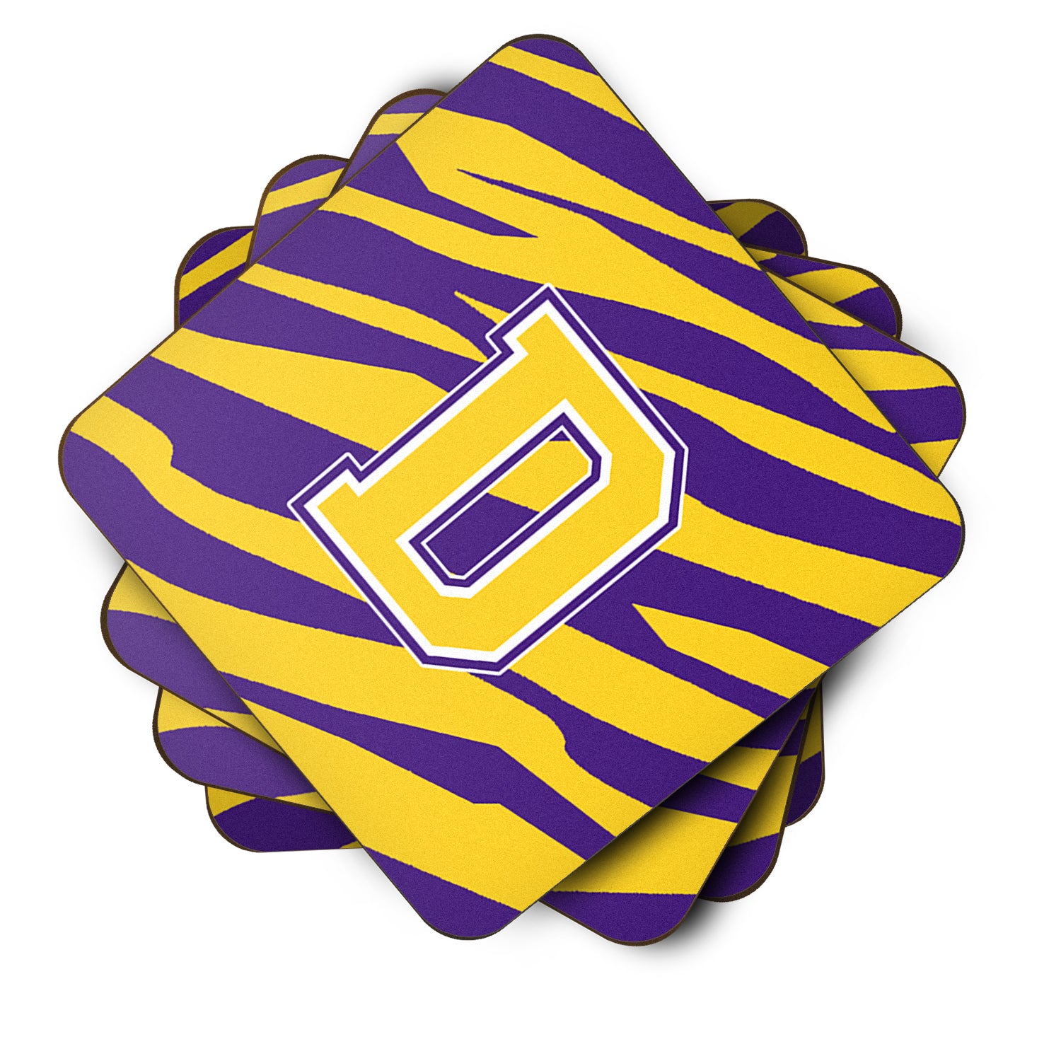 Set of 4 Monogram - Initial D Tiger Stripe - Purple Gold Foam Coasters - the-store.com