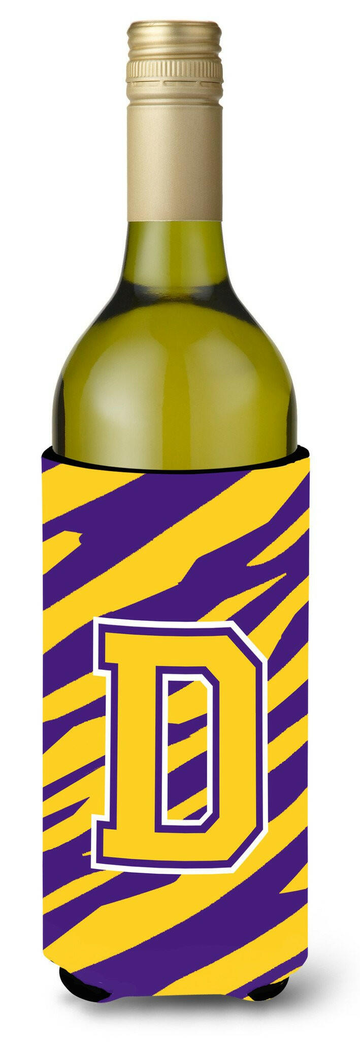 Monogram - Tiger Stripe - Purple Gold  Initial D Wine Bottle Beverage Insulator Beverage Insulator Hugger by Caroline&#39;s Treasures