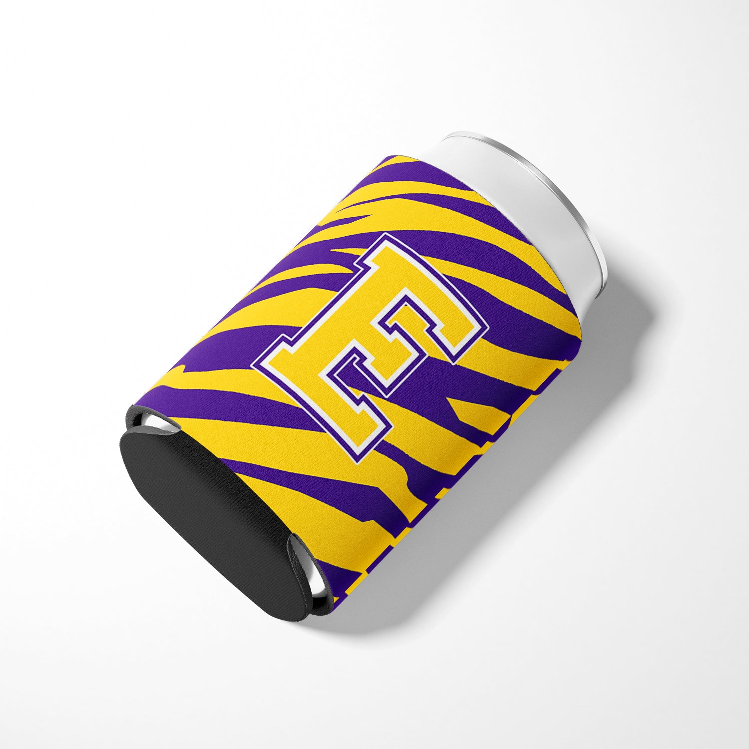 Monogramme - Tiger Stripe - Purple Gold Can ou Bottle Beverage Insulator Initial E