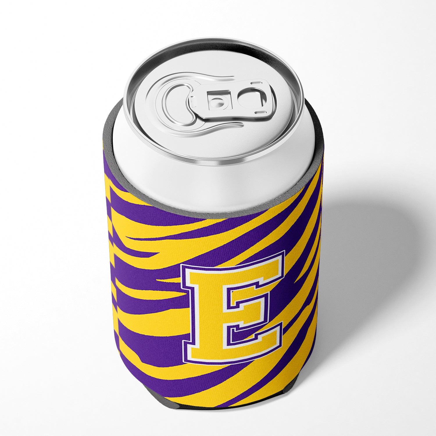 Monogram - Tiger Stripe - Purple Gold Can or Bottle Beverage Insulator Initial E