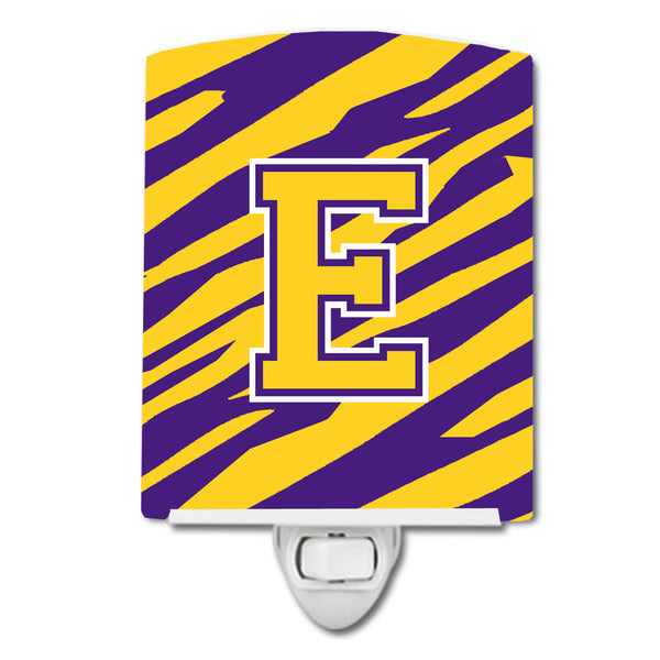 Letter E Monogram - Tiger Stripe - Purple Gold Ceramic Night Light CJ1022-ECNL - the-store.com