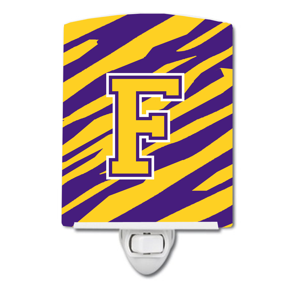 Letter F Monogram - Tiger Stripe - Purple Gold Ceramic Night Light CJ1022-FCNL - the-store.com