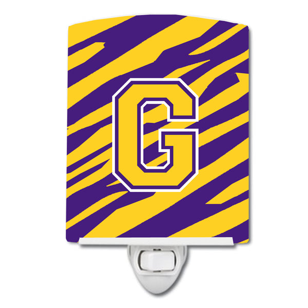 Letter G Monogram - Tiger Stripe - Purple Gold Ceramic Night Light CJ1022-GCNL - the-store.com