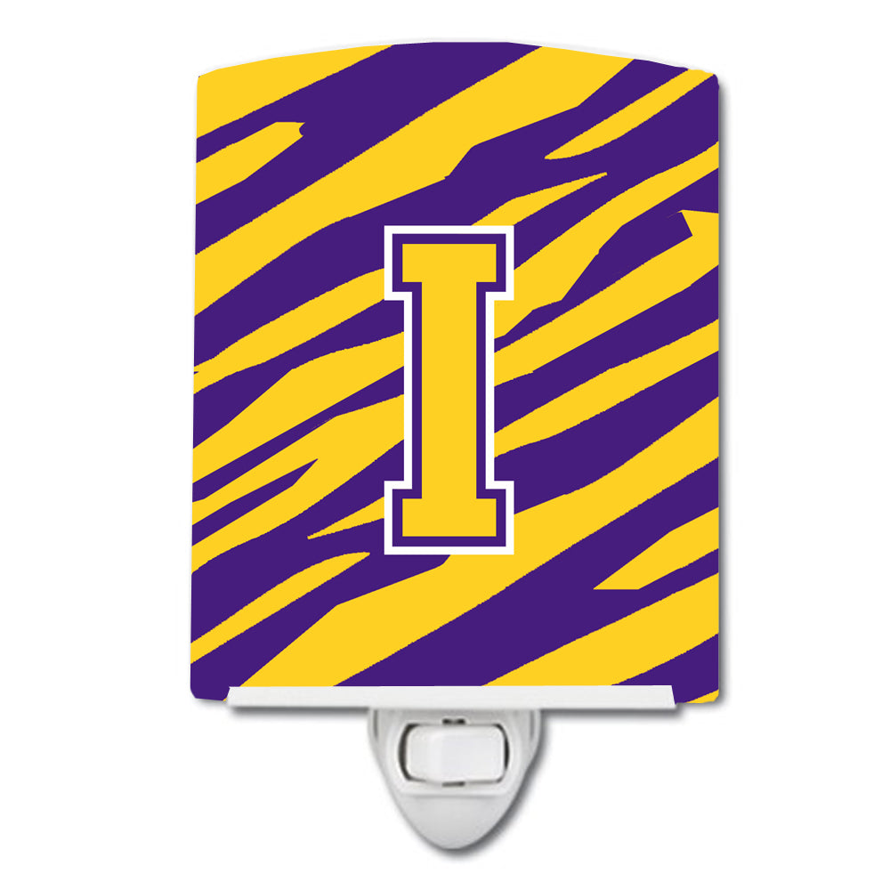 Letter I Monogram - Tiger Stripe - Purple Gold Ceramic Night Light CJ1022-ICNL - the-store.com