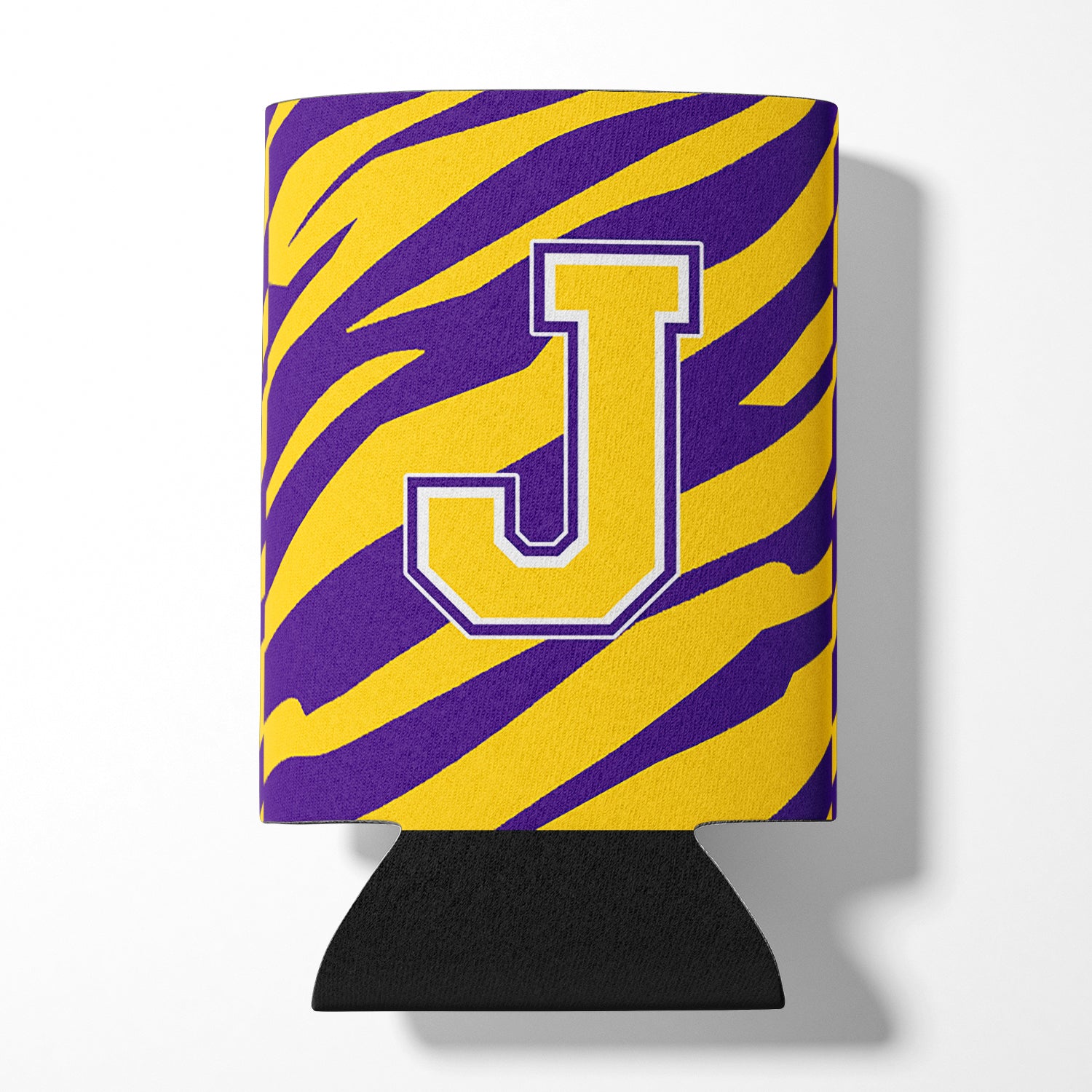 Monogram - Tiger Stripe - Purple Gold Can or Bottle Beverage Insulator Initial J