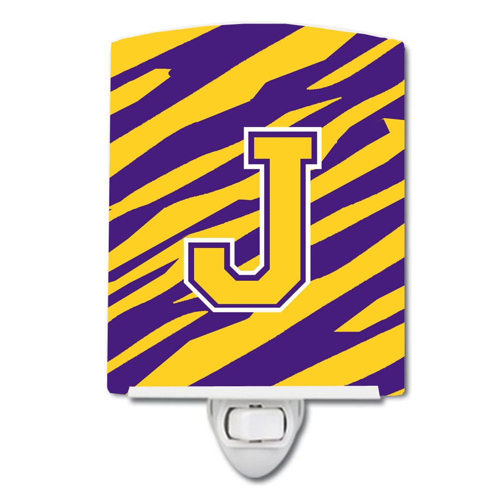 Letter J Monogram - Tiger Stripe - Purple Gold Ceramic Night Light CJ1022-JCNL - the-store.com
