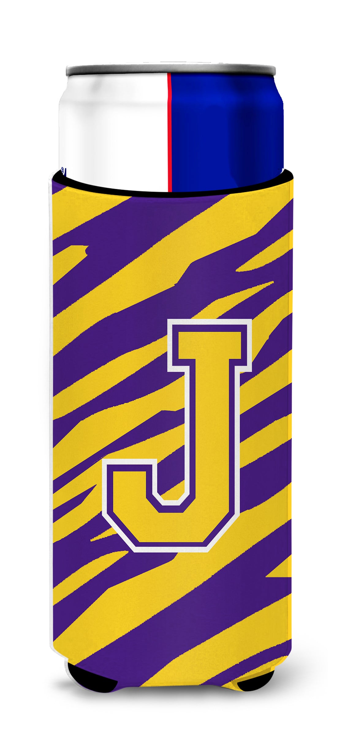 Monogramme - Tiger Stripe - Purple Gold Letter J Ultra Beverage Isolateurs pour canettes minces CJ1022-JMUK