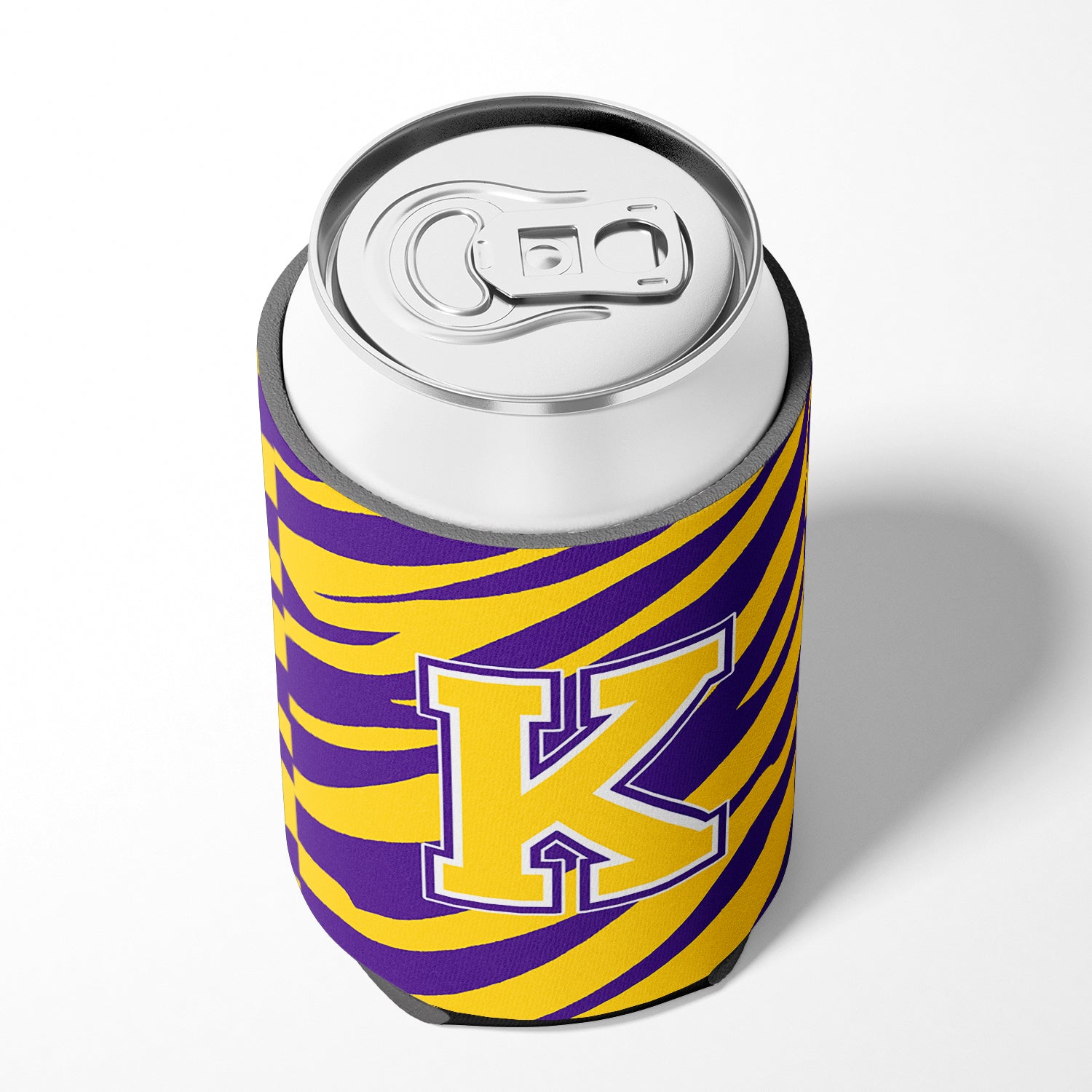 Monogramme - Tiger Stripe - Purple Gold Can ou Bottle Beverage Insulator Initial K