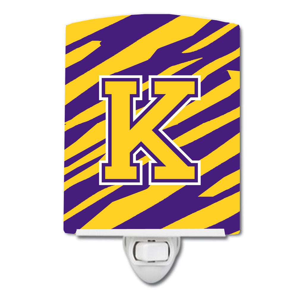 Letter K Monogram - Tiger Stripe - Purple Gold Ceramic Night Light CJ1022-KCNL - the-store.com