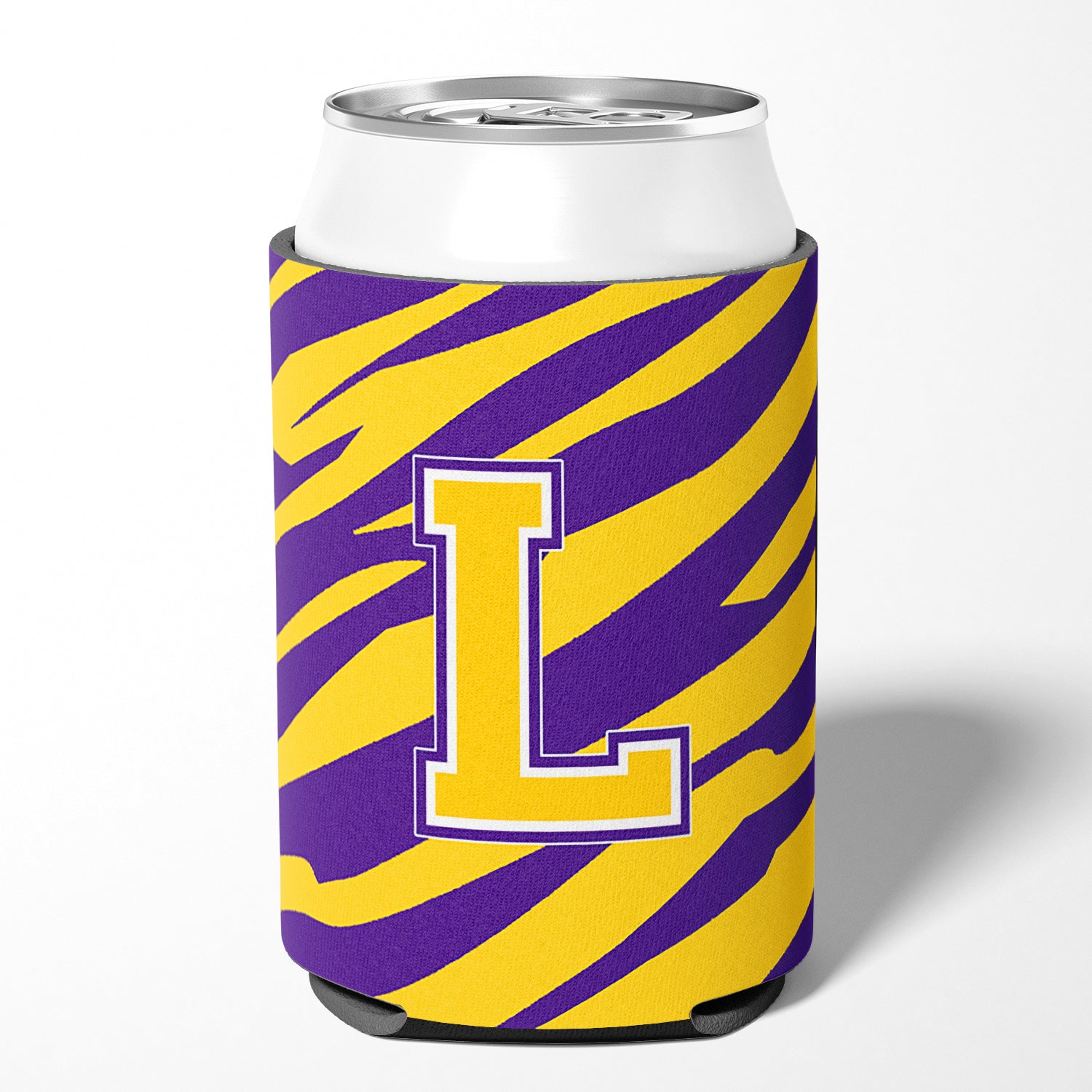 Monogram - Tiger Stripe - Purple Gold Can or Bottle Beverage Insulator Initial L.