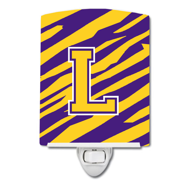 Letter L Monogram - Tiger Stripe - Purple Gold Ceramic Night Light CJ1022-LCNL - the-store.com